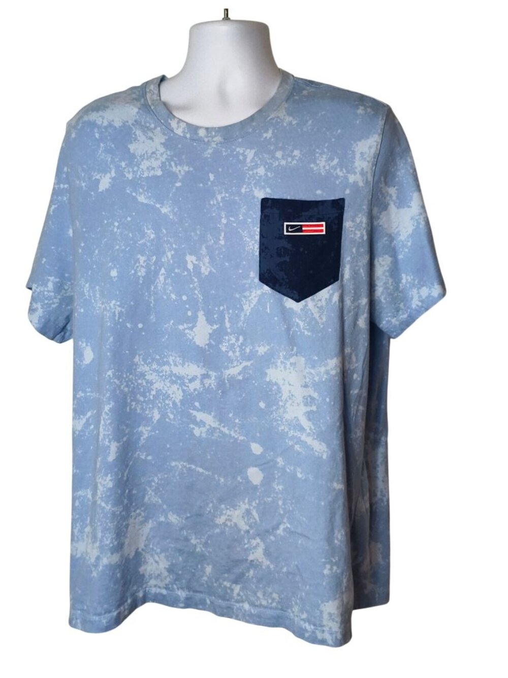 Nike Mens XXL Tee USA Blue Splatter Graphic Cotton Crewneck Pocket Sportswear